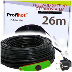 KABEL GRZEWCZY PRZEWÓD GRZEJNY Z TERMOSTATEM do rynny rur 230V 416W 26M