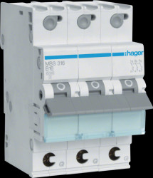 MBS316 Circuit breaker, 3 pole, 6 kA, B characteristic, 16 A, 3TE