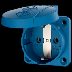 Surface-mounted german schuko-style socket outlet, blue, 16 A/230 V, Germany, IP54, 11011