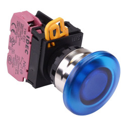 YW4L-A4E01Q3S Blue 12V illuminated 22mm Metal Bezel Mushroom Maintained Push Button Switch NC IP65 IDEC