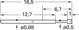 Standard spring contact with probe, round head, Ø 0.68 mm, travel  2.8 mm, pitch 1.27 mm, L 16.5 mm, 1007-B-0.7N-AU-0.49 C