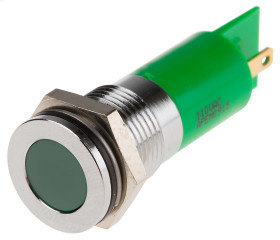 Lampka kontrolna do montażu panelowego 110V ac, zielona 14mm LED Chrom Faston, oczko lutownicze RS PRO