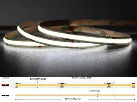 UQS-COB-8W-W-24V-5m: Profesjonalna tama LED typu COB, 8W 320 chips/m, CRI 90, 24V, biala, 6500K...