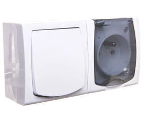 MADERA Łącznik hermetyczny pojedynczy + gniazdo hermetyczne pojedyncze z/u z klapką przezroczystą biały ZH-NŁ1G/00/d