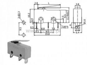 Przełącznik krańcowy z dźwignią 29mm 5A - mały