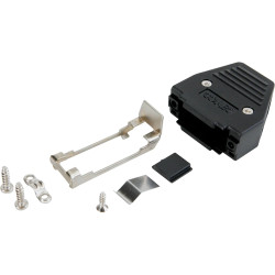 D-Sub connector housing, size: 1 (E), straight 180°, angled 45°, cable Ø 6.3 mm, PBT, black, 165X11239X