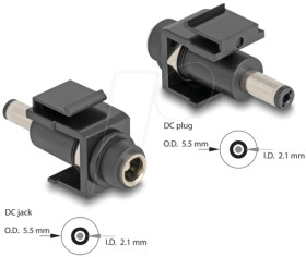 84162 Keystone DC 5.5 x 2.1 mm socket &gt; 5.5 x 2.1 mm plug black