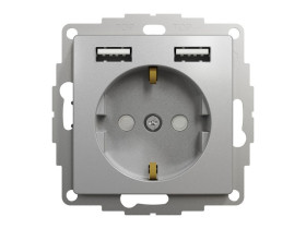 SEDNA DESIGN & ELEMENTS Gniazdo pojedyncze z uziemieniem schuko z USB A+A 2,4A srebrne aluminium SDD113052 SCHNEIDER ELECTRIC
