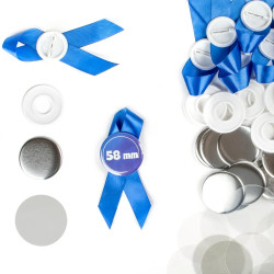 Przypinki z wstążką 58mm - niebieskie, zestaw 50 sztuk