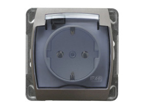 GAZELA Gniazdo pojedyncze z uziemieniem schuko + osłona IP44 srebro + tytan GPH-1JS/m/18/23/d OSPEL