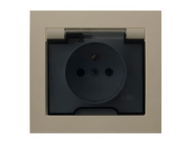KIER Gniazdo pojedyncze z uziemieniem beżowy klapka dymna GPH-1WZ/01/d OSPEL