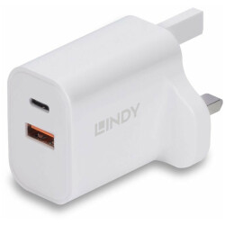 Lindy 73425 30W USB Type A and C Charger UK Plug