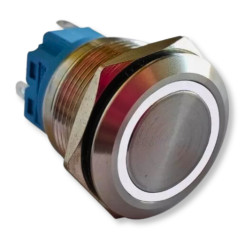 Przełącznik Self Reset Ring 16mm metalowy 12V-24V podświetlany biały LED
