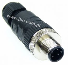 RSCQ 4/7, M12, 4 styki, złącze męskie (wtyk) proste, dławik SW15 (3-6,5mm), nakrętka metalowa, czarne, LUMBERG, 58838, RSCQ47, Z