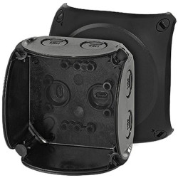 Puszka instalacyjna KF 0200 B natynkowa bez zacisków z linką łączącą pokrywę z podstawą 93x93x62mm hermetyczna IP66 czarna HENSE