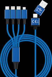 SMRTER_ELITE_L_NB Charging cable, USB-A/C -&gt; micro-USB, USB-C &amp; 2x Lightning, blue