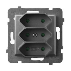 ARIA Gniazdo potrójne EURO z przesłonami torów prądowych szary mat GP-3UP/m/70