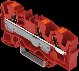 2206-1303 3-wire feed-through terminal, with pusher 6 mm², red