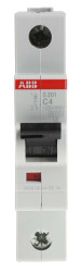 Wyłącznik nadprądowy MCB, Typ C, 1-biegunowy, 4A, 253V, 72V, na szynę DIN, ABB S201-C4, S200