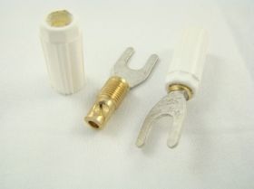 Wtyczka widełkowa WB-14 biała 24A;60V;44mm;RoHS