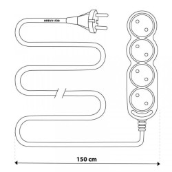 Przedłużacz Sieciowy Kabel z Uziemieniem Listwa Zasilająca 4 Gniazda 1.5m Czarny Sznur Lendo Lumiled