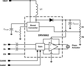 Haptic driver for piezo with integrated 105-V boost converter in QFN package