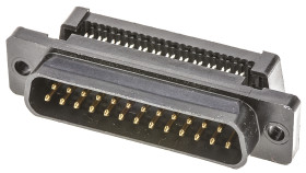 Złącze D-Sub 25-pinowe Męski Kąt Proste Montaż na kablu raster 2.77mm Złoto na niklu