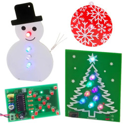 Ozdoby świąteczne do zlutowania: Bałwanek, Bombka, Gwiazdka, Choinka LED RGB. Zestaw DIY AVT XMASBOX1