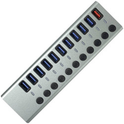 Maxtrack CH12L USB 3.0 hub 11 individually connectable ports Silver-grey