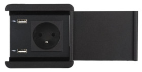 SOURCE COVER gniazdo B/B/B 1xUTE ład. USB A/A 12W przewód 2m z wtyczką czarny 8164