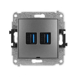 ICON Mechanizm gniazda podwójnego 2xUSB A-A 3.0, bez pola opisowego grafitowy 11IGUSBBO-6