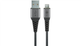 Kabel Tekstylny Micro Usb Na Usb-A Z Metalowymi Wtyczkami ( Szary / Srebrny)...