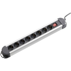 Renkforce 815A-CMB Power Strip 8x Black/Silver Red Switch Wall-Mount