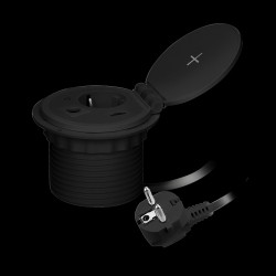 Gniazdo meblowe Ø8cm wpuszczane w blat z ładowarką indukcyjną. ładowarką USB z 2 gniazdami A i C. przelotką kablową z... OR-GM-9