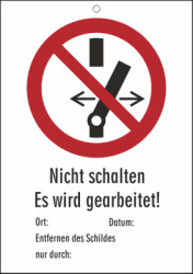 Warning sign, text: &quot;Es wird gearbeitet&quot;, (W) 65 mm, plastic, 080.16-6-92X65-H