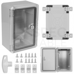Obudowa plastikowa skrzynka hermetyczna, drzwi transparentne ABS 300x200x130mm IP65 NEKU