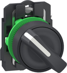 Toggle switch, 2 positions, unlit, latching, 1 Form A (N/O), waistband round, black, front ring gray, 90°, mounting Ø 22.5 mm, X