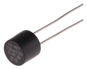 Bezpiecznik nieresetowalny 160mA 250V RS PRO SB Termoplastyczne 35 A przy 250 V AC rozstaw 5.08mm