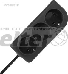 Przedł. sieciowy 3,0m 3gn. czarny bez uziemienia