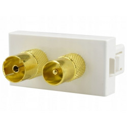Gniazdo RTV IEC męskie + żeńskie gold moduł 1M 22,5x45 biały Mediabox