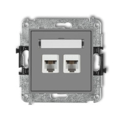 MINI Gniazdo telefoniczne podwójne 2xRJ11 4-stykowy beznarzędziowe szary mat 27MGT-2