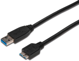 USB 3.0 adapter cable, USB plug type A to micro USB plug type B, 0.5 m, black, AK-300117-005-S