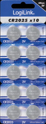 CR2025B10 Lithium button cell, 3 V, 20.0 x 2.5 mm, pack of 10