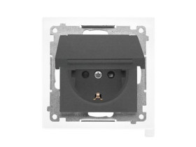 SIMON 55 Gniazdo pojedyncze z uziemieniem SCHUKO z przesłonami szybkozłącza IP44 klapka w kolorze grafitowy mat TGSZ1BCZ.01/116