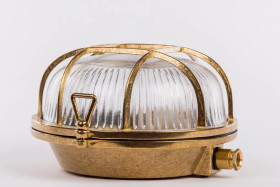 Oprawa mosiężna OKRĄG 14 z 2 nakrętkami typu motylek, E27, 60W, klosz przeźroczysty-szkło, IP64, siatka mosiężna A14