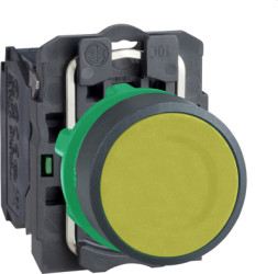 Pushbutton, unlit, groping, 1 Form A (N/O), waistband round, yellow, front ring black, mounting Ø 22 mm, XB5AA51