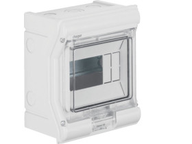 Rozdzielnica hermetyczna natynkowa 6 modułowa 1x6M drzwi transparentne UV z przetłoczeniami IP65 vector outdoor VE106PN HAGER