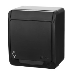 HERMES Gniazdo natynkowe pojedyncze z uziemieniem 2P+Z schuko IP44 czarne 0324-09