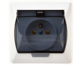 AKCENT Gniazdo bryzgoszczelne z/u IP44 klapka przezroczysta białe GPH-1AZ/00/d