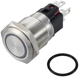TRU COMPONENTS TC-12647408 Przełącznik wciskany 250 V/AC 3 A 1 x wył/(wł) IP65 zielony zatrzask stal nierdzewna 1 szt.